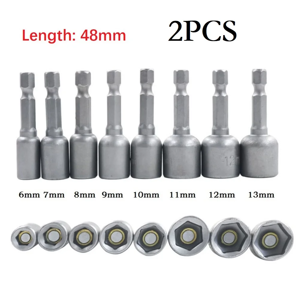 

2PCS 6-13mm Impact Socket Bit 1/4” Hex Shank Magnetic Nut Screwdrive Power Drill Bit Set Adapter Bolt Drivers Repairing Tool