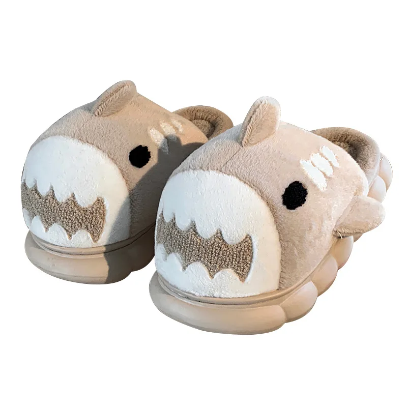 Furry Cartoon Shark Slippers Couple Warm Plush Winter Home Cotton Slippers Soft Sole Non-slip Women Men Indoor Fur Slides