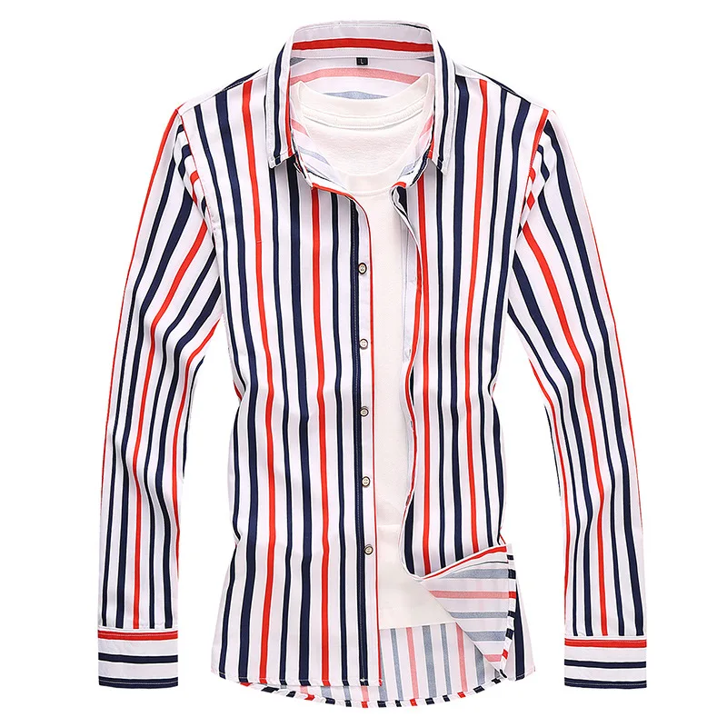 

New Men's Long-sleeved Polo Shirt Large Casual Slim Striped Shirt
