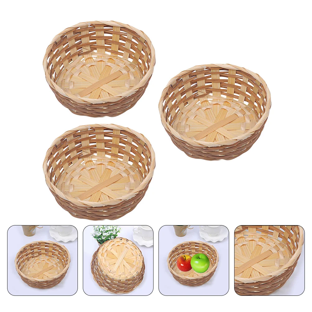 Basket Storage Fruit Woven Bowl Bread Round Snack Rustic Serving Baskets Tray Rattan Container Decorative Wicker Bamboo