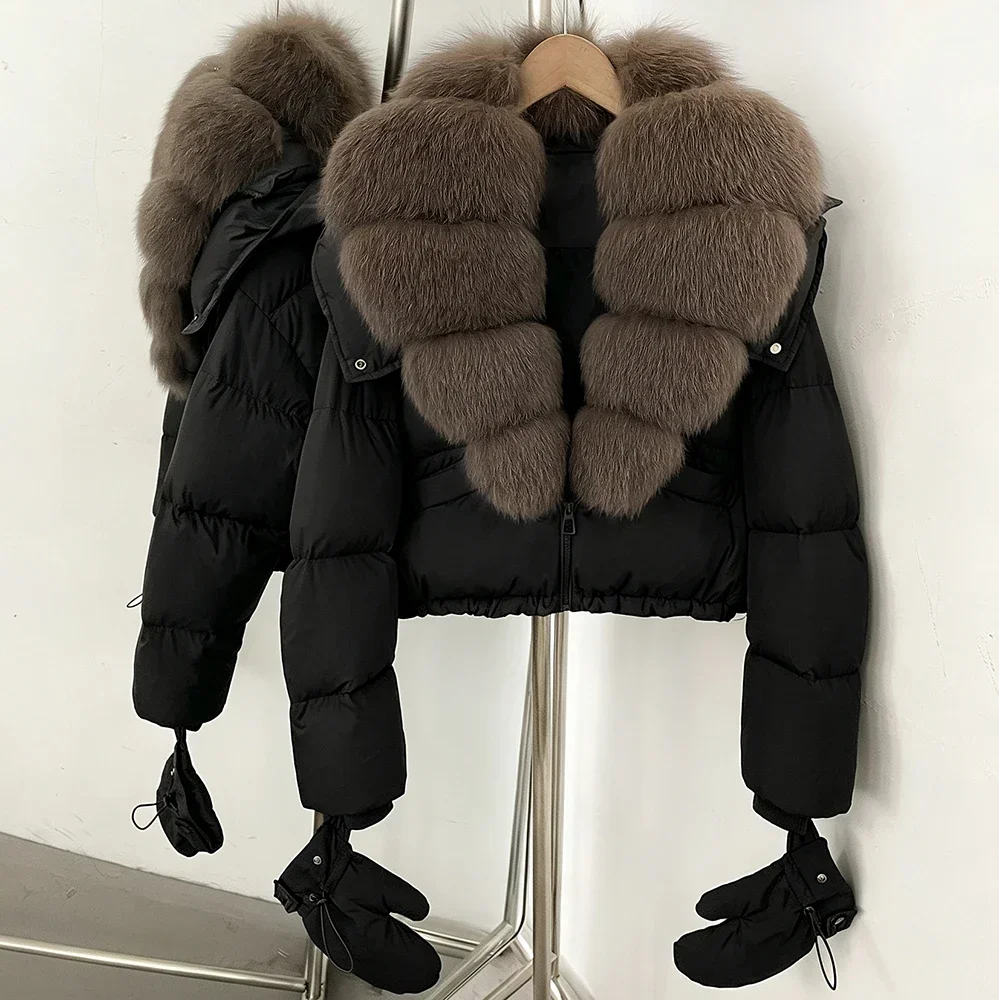 OFTBUY New Short Outerwear Hood Duck Down Luxury Real Fur Down Jacket with Removable Gloves Women Puffer Coat with Real Fox Fur