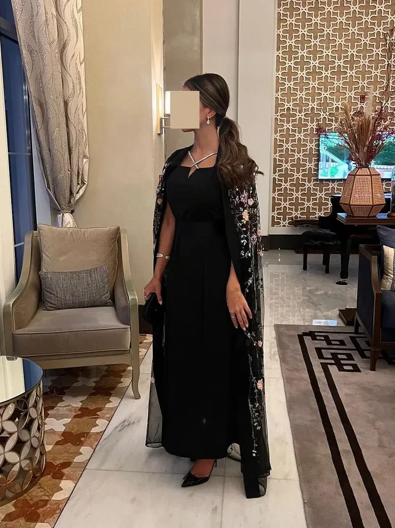 Colorful Flowers Sequins Prom Dresses Cape 2-Piece Ankle-Length Arabia Formal Evening Dresses Party Gown women prom dresses