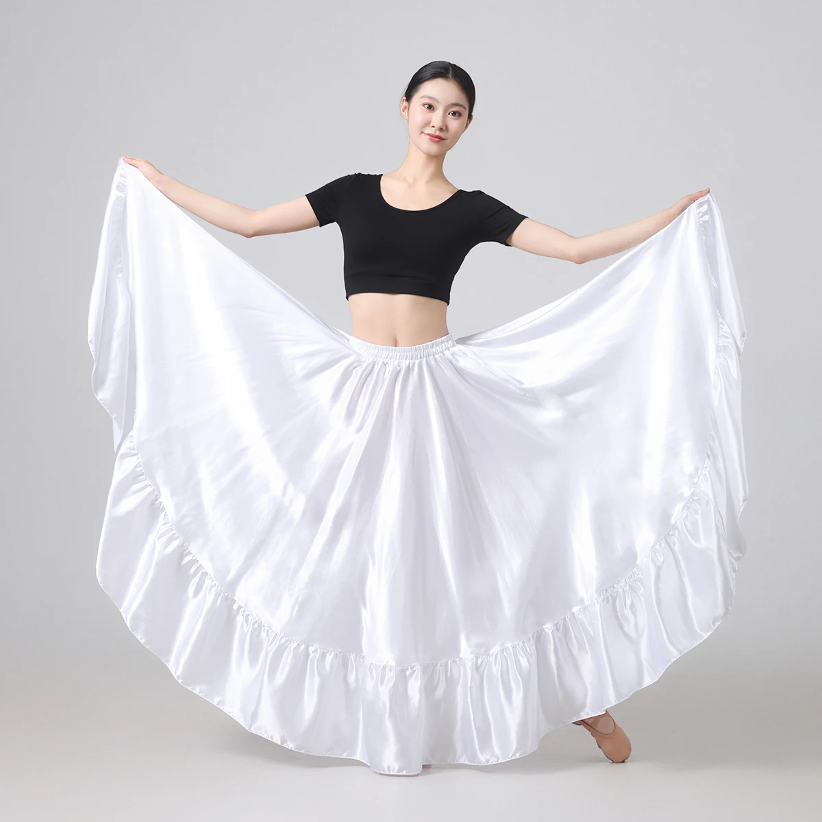 Women's Long Flared Circle Skirt -Satin Flared Full Skirt Boho