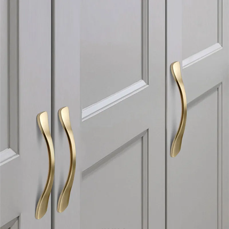 Gold Furniture Handles Aluminum Kitchen Pulls Wardrobe Cabinet Drawer Knobs Dresser Cupboard Hardware For Home