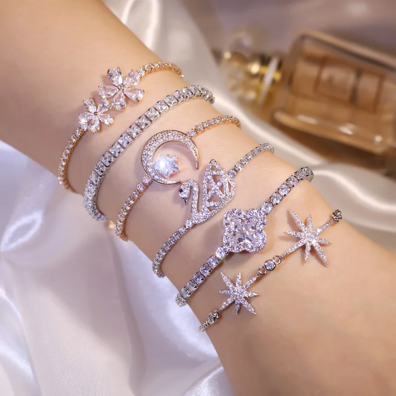 

Swan Bow Bracelet Crystal Zircon Diamond Gemstones Chain Bracelet for Women Girl Korean Temperament Exquisite Jewelry Gifts