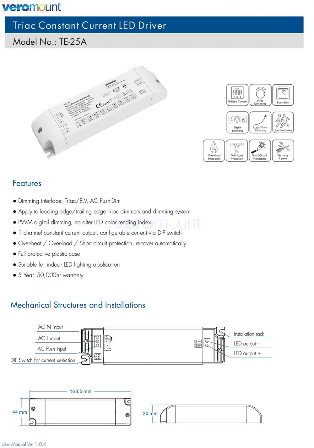 LED Triac escurecimento Driver, corrente constante, regulável