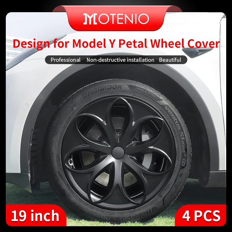 

4 шт. 19-дюймовая крышка ступицы для Tesla Model Y Petal, крышка колеса, эффективная сменная крышка колеса, крышка с полным ободом, аксессуары