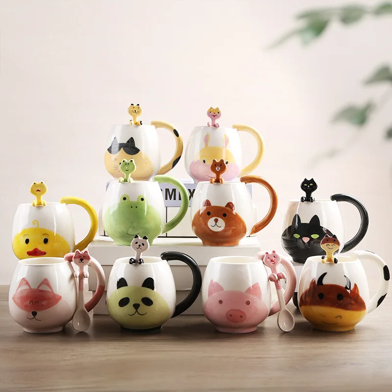 

Cute Cartoon Animal Ceramic Cup with Spoon Breakfast Luxury Travel Mug Coffee Milk Cup Drinkware Coffeeware Valentine's Day Gift