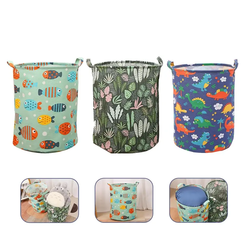 Foldable Waterproof Cotton Linen Laundry & Toy Storage Basket