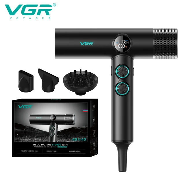 VGR Hair Dryer Professional BLDC Motor Barber Hair Dryer Machine 110000 RPM Powerful Negative Ion Hair Styling Salon Dryer V-401