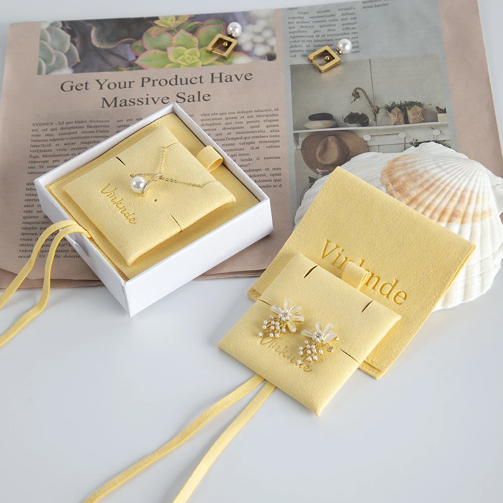 Print Logo Jewellery Package Microfiber Envelope Pouches Bags Jewelry Earrings Necklace Rings Gift Bag With Insert Pad Card