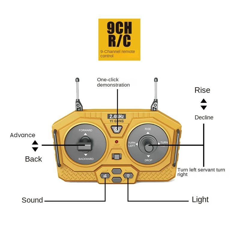 1:24 2.4Ghz 9 Channels Remote Control Tractor Toy Bulldozer RC Aluminum Alloy Engineering Tractor Toys For Kids 5