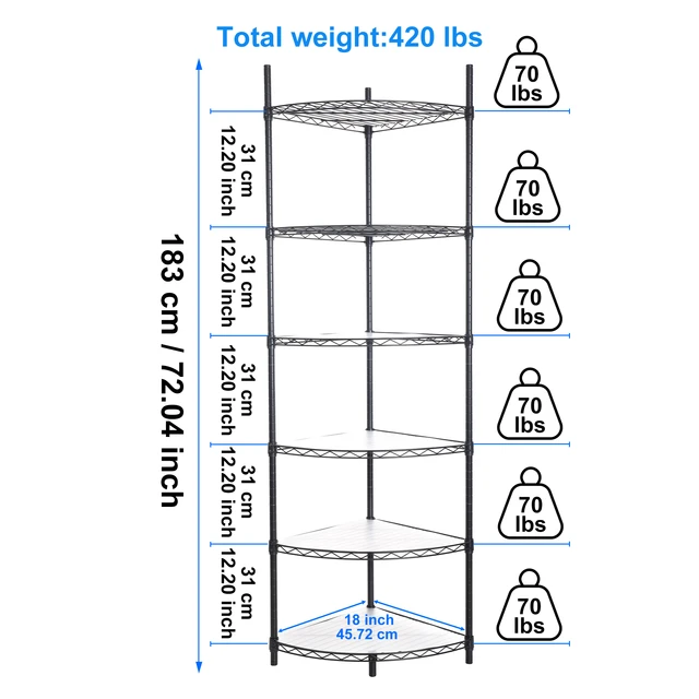 Dropship 6 Tier Shelf Corner Wire Shelf Rack Pentagonal Shelves Adjustable  Metal Heavy Duty Free Standing Corner Storage Display Chrome Rack For  Bathroom, Living Room, Kitchen - White to Sell Online at