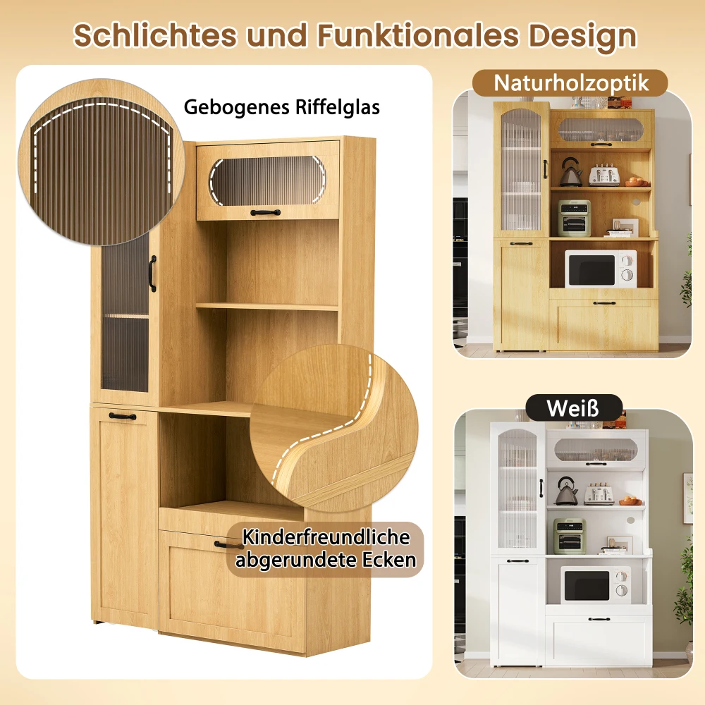 Modernes Highboard-Küchenschrank Multifunktionaler Aufbewahrungsschrank mit Verstellbaren Regalen Ausziehbarem Regal Gehärtetem Glas – Detail 18
