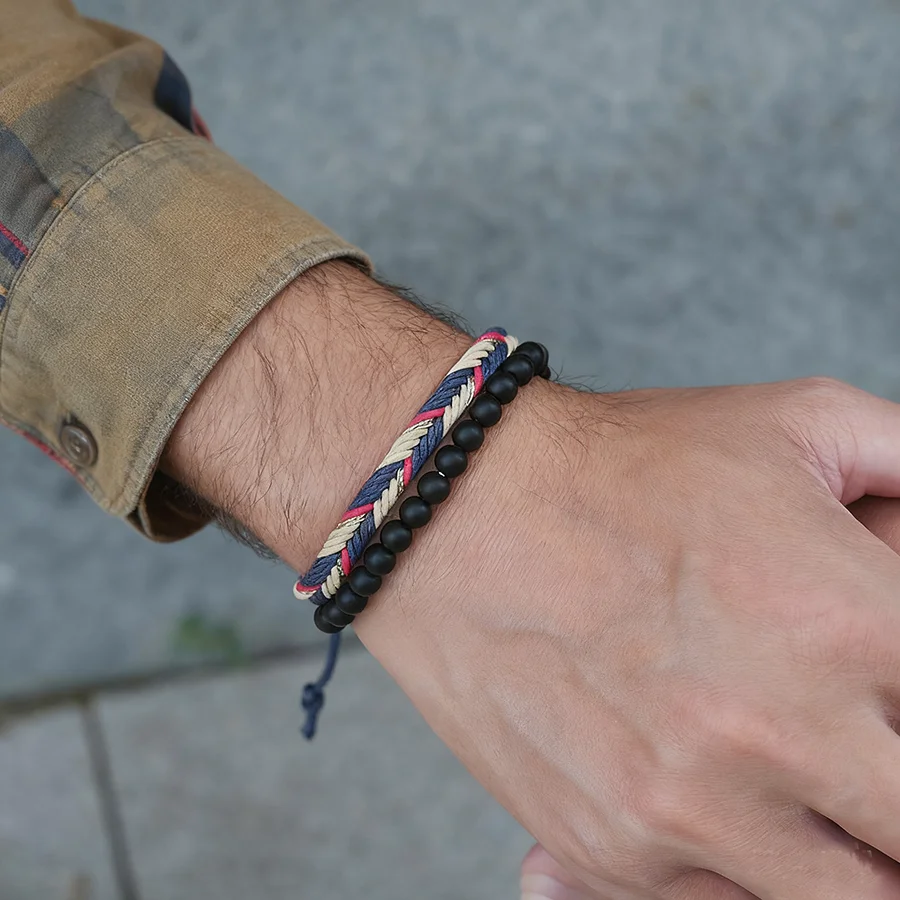 Handmade Braided String Charm Bracelet Set for Men