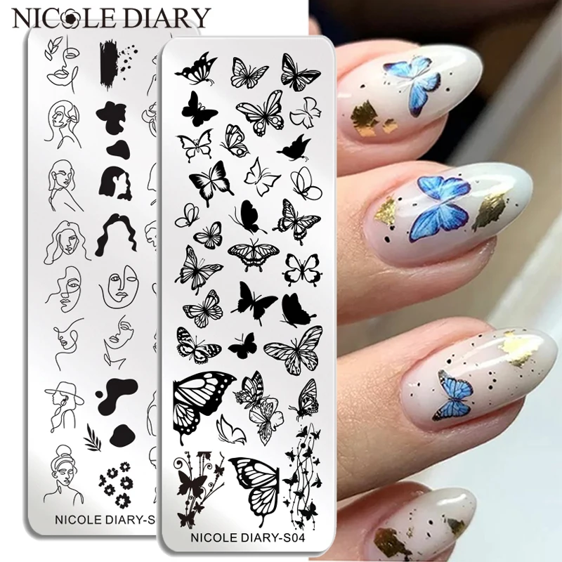 Nicole Diary Butterfly Nail Stamping Plates Abstract People Face Image