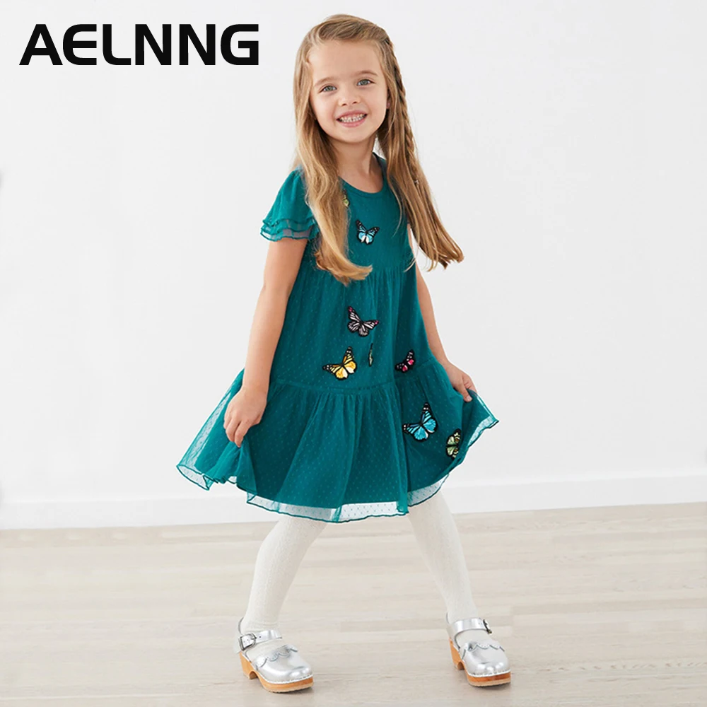 

Girls Dresses 2022 New Summer Cotton Short Sleeve kids Skirt Butterfly Embroidery Casual Clothes For Child 3-8Y