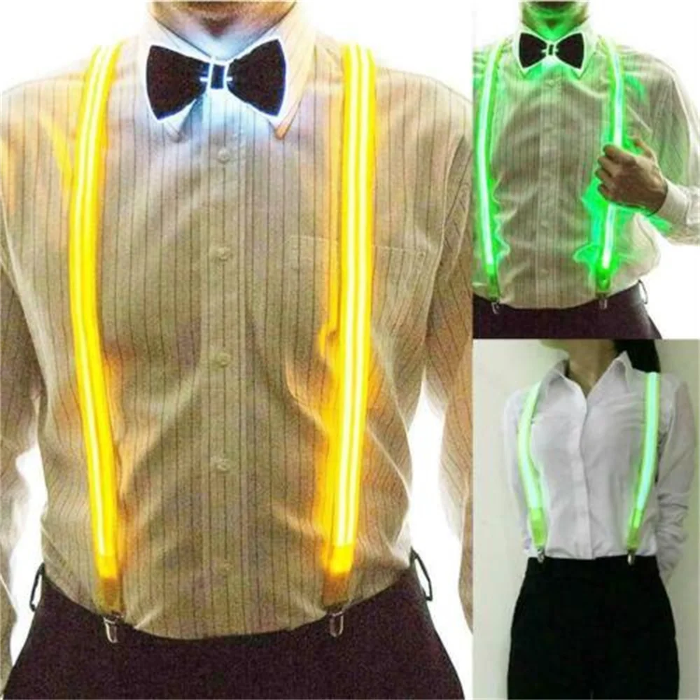 LED Men's Led Glow Suspenders Bow Tie DIY Music Suspenders Decorations Birthday Wedding Festival Costume Glow Party Supplies