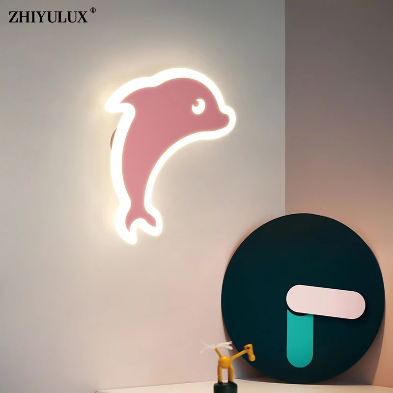 

Cute Pink White Dolphin Cloud Star Style New Modern LED Wall Lights Living Room Baby Bedroom Bedside Child Lamps Indoor Lighting