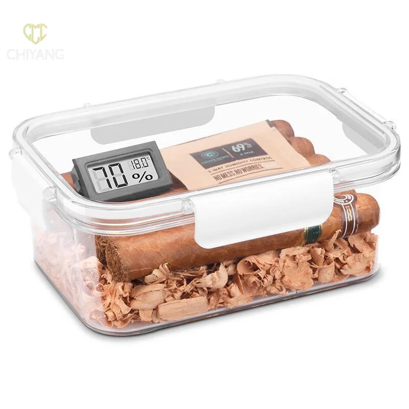

Portable Cigar Box with Transparent Material Store 15 Pcs Cigars, Temperature Gauge and Sealed Cigar Accessories for Home Use