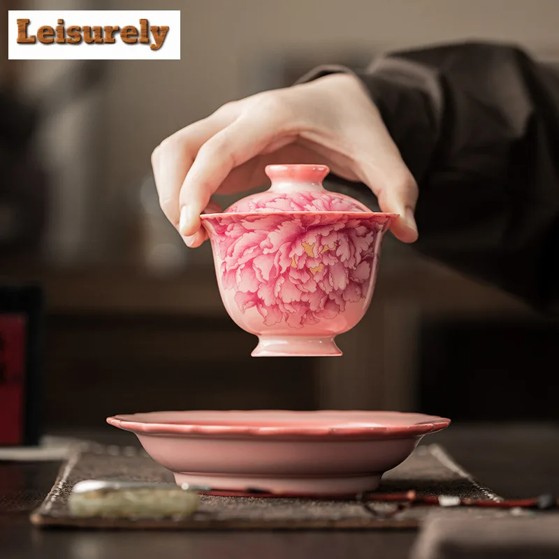 149ml Pork Fat Jelly Powder Ru Lace Gaiwan Boutique Tea Tureen Tea Bowl With Lid Kit Tea Making Cover Bowl Drinkware Ornaments