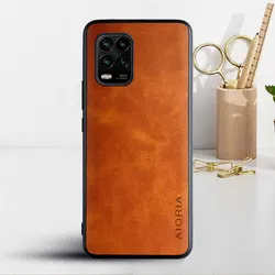Luxury Vintage Leather Skin Phone Case - Premium Cover for Mi 10 Lite (Orange)