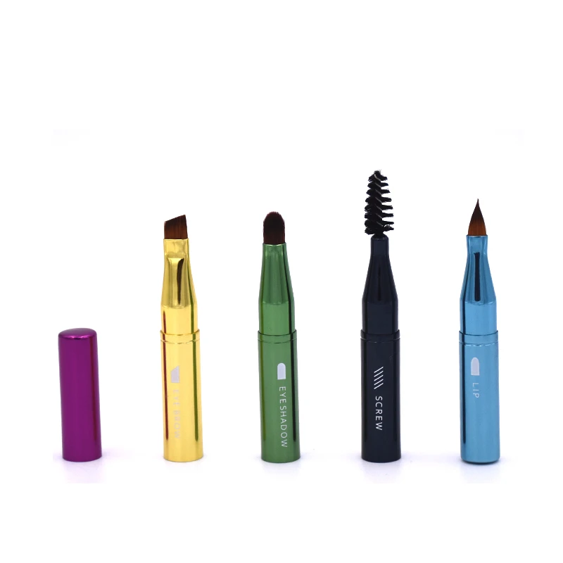4 In 1 Multifunctional Makeup Brush Eyebrow Lip Eyelash Eye Shadow Professional Cosmetic Brush Metal Colorful