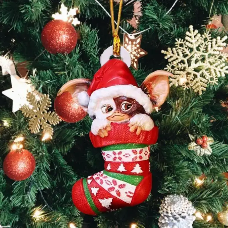 Christmas Socks Dog Elfish Santa Hat Cute Acrylic Puppy Gremlins Hanging Chrismtas Tree Decor Pendants Birthday Parties Decor