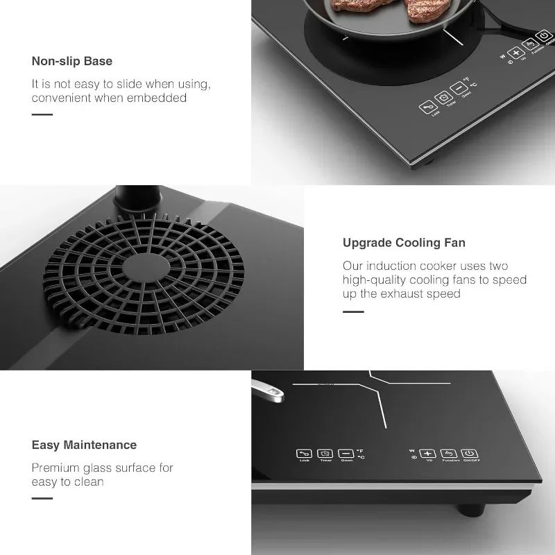 Double Induction Cooktop, 110V 4000W Electric cooktop,Hot Plate LCD Sensor Touch Energy-Saving Portable Induction Cooktop