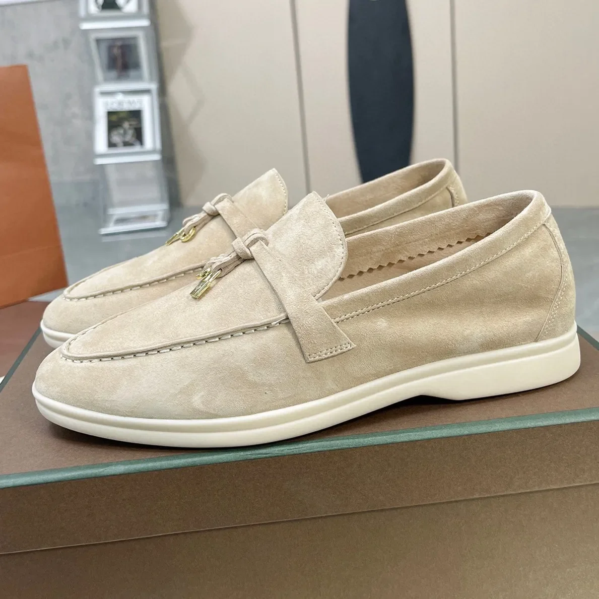 

Summer strolling leather casual shoes, male cattle suede lovers' flat sole Lefu shoes, spring and autumn new women's shoes flats