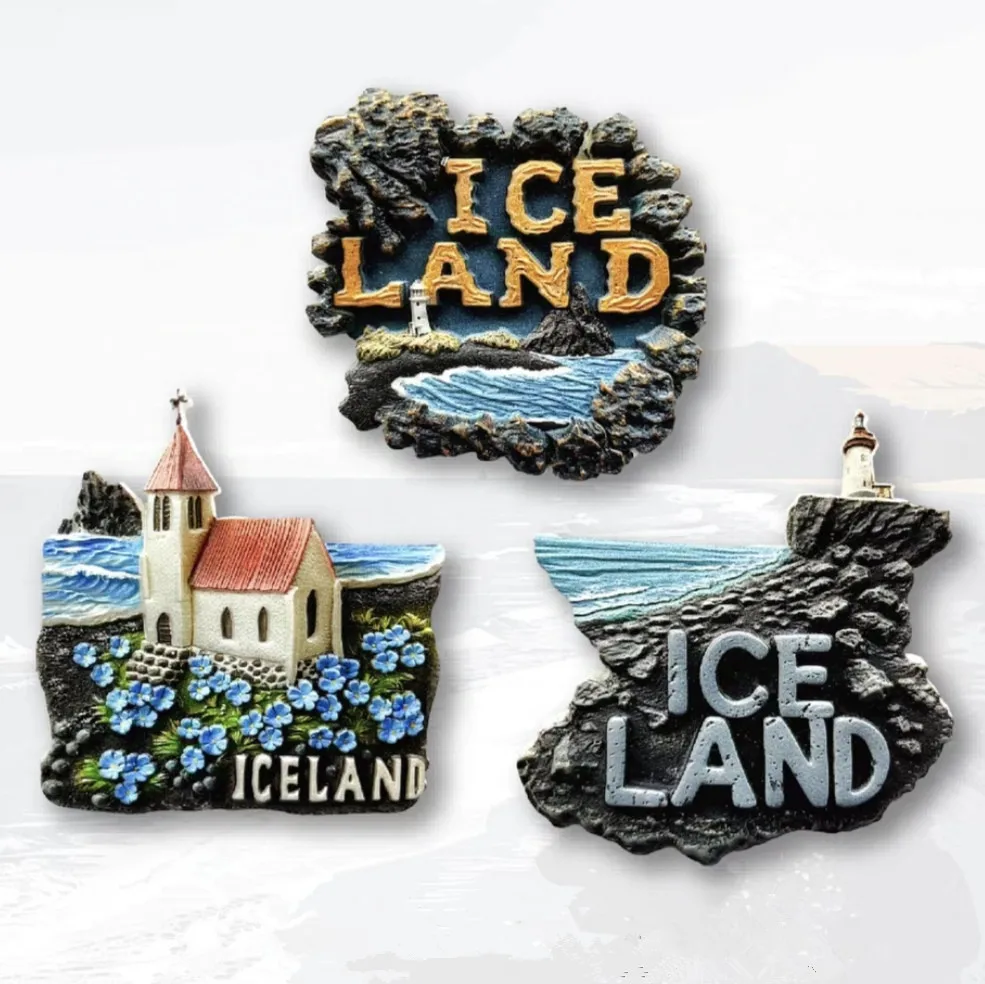 Magnetic Fridge Magnets Magnetic Sticker Magnetic Fridge Stickers Europe Iceland Resin 3D Fridge Magnets Tourism Souvenir Refrigerator Sticker Handicraft Gift Decoration