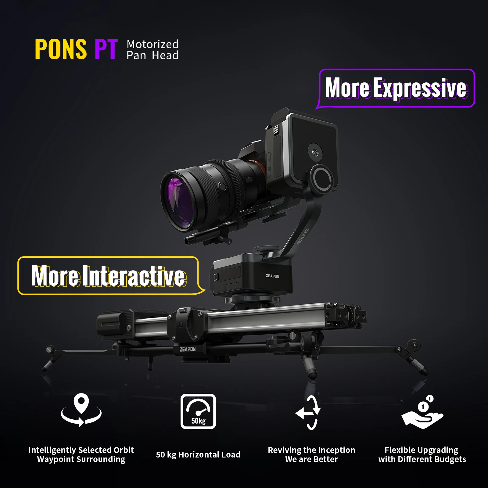 ZEAPON PONS PT Pan and Tilt Head motorized pan, camera slider micro3 and axis compatiable