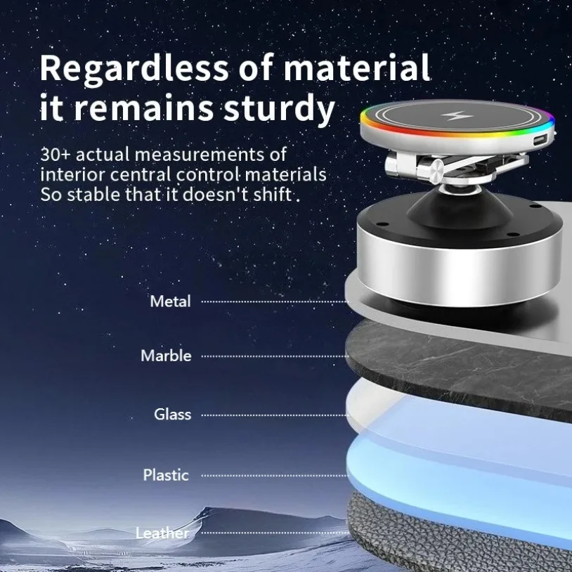 15W Wireless Charger Magnetic Phone Holder & Vacuum Suction Cup for Magsafe iPhone 17~12 360° Rotation Foldable Fast Charging