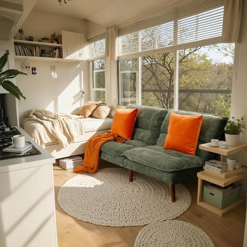 convertible futon sofa bed futon couch with adjustable back upholstered sleeper sofa bed for living room furniture (corduroy, g