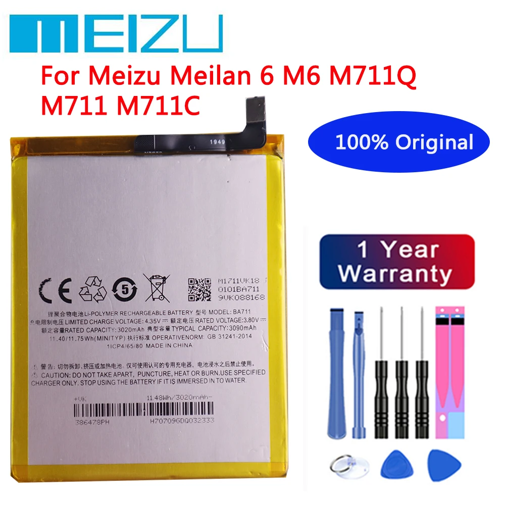 

New Mei zu 100% Original 3090mAh BA711 Battery For Meizu Meilan 6 M6 M711Q M711 M711C Mobile Phone Batteries + Tools