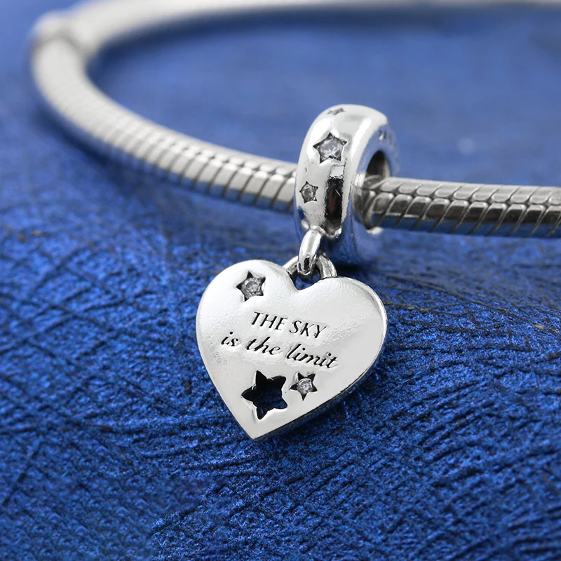 

925 Solid Silver BeadsPassions Congratulations Heart And Stars Dangle Fit Pandora 925 Original Bracelet Women DIY Jewelry Gift