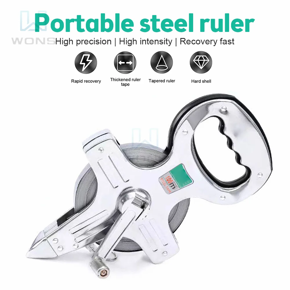 

30/50/100m Portable Stainless Steel Surveyor High Quality Measuring Tape Thickened Wear-Resistant Glass Fiber Ruler Measuring