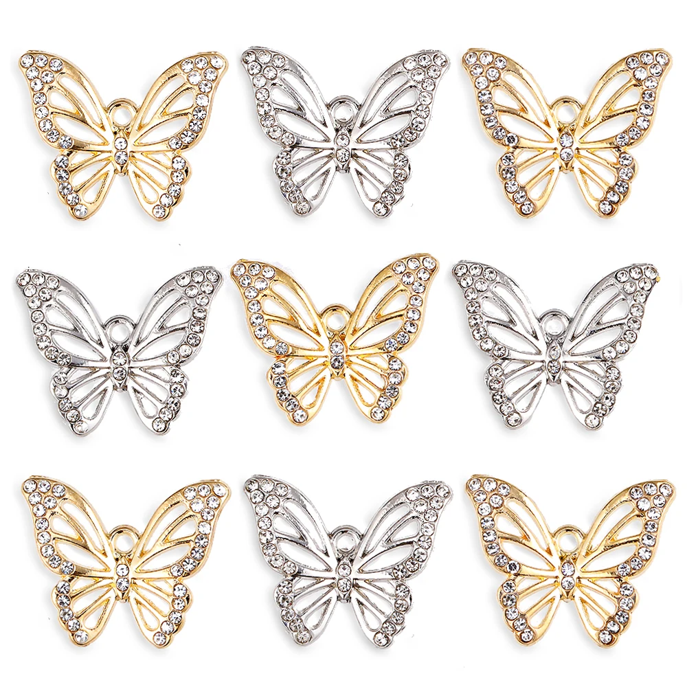 10 Stücke Mode Goldene Schmetterling Legierung Metall Charms Für DIY Armband Halskette Schmuck Machen Strass Anhänger Halskette Geschenke