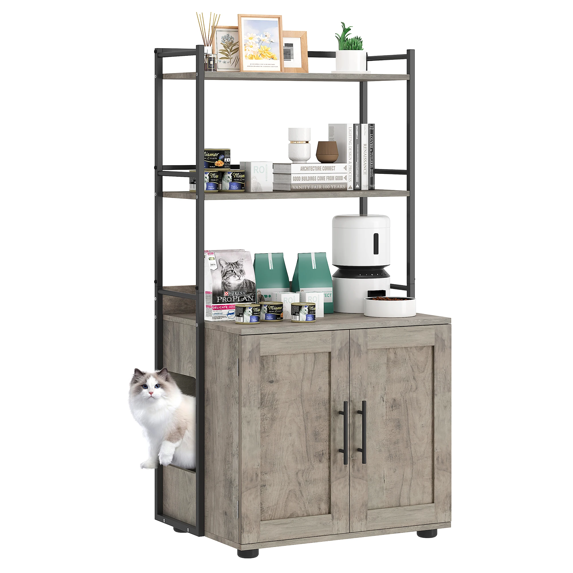 Cat Litter Box Enclosure with Shelf Storage-Versatile Cat Furniture, Enclosed Sanctuary, Enhanced Privacy