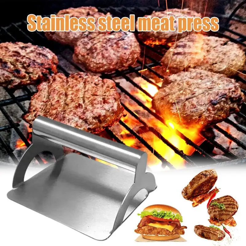 

Пресс для бургеров из нержавеющей стали, сверхмощный пресс для бургеров с плоской поверхностью, кухонные принадлежности с широкой ручкой
