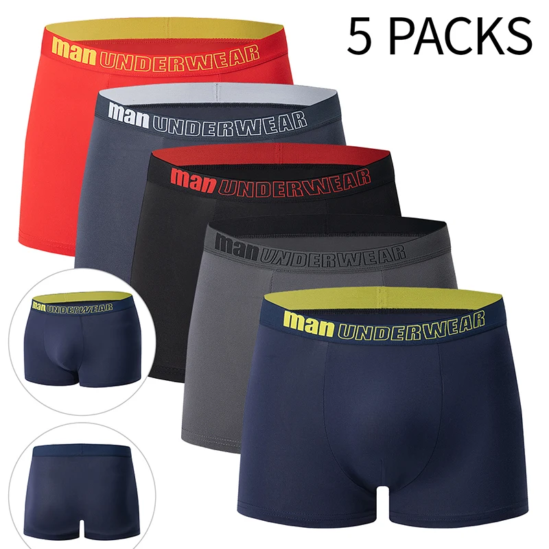 4/5Pcs European and American Size MEN'S Printed Fashion Boyshort Comfortable MEN'S Waist plus Size Underwear Sexy Swimming Trunk - Image 3