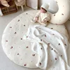 85CM Bear Embroidery Pad Removable Cotton Round Carpet Floor Rugs Newborn Baby Crawling Mat Soft Zipper Kids Room Play Mats 5
