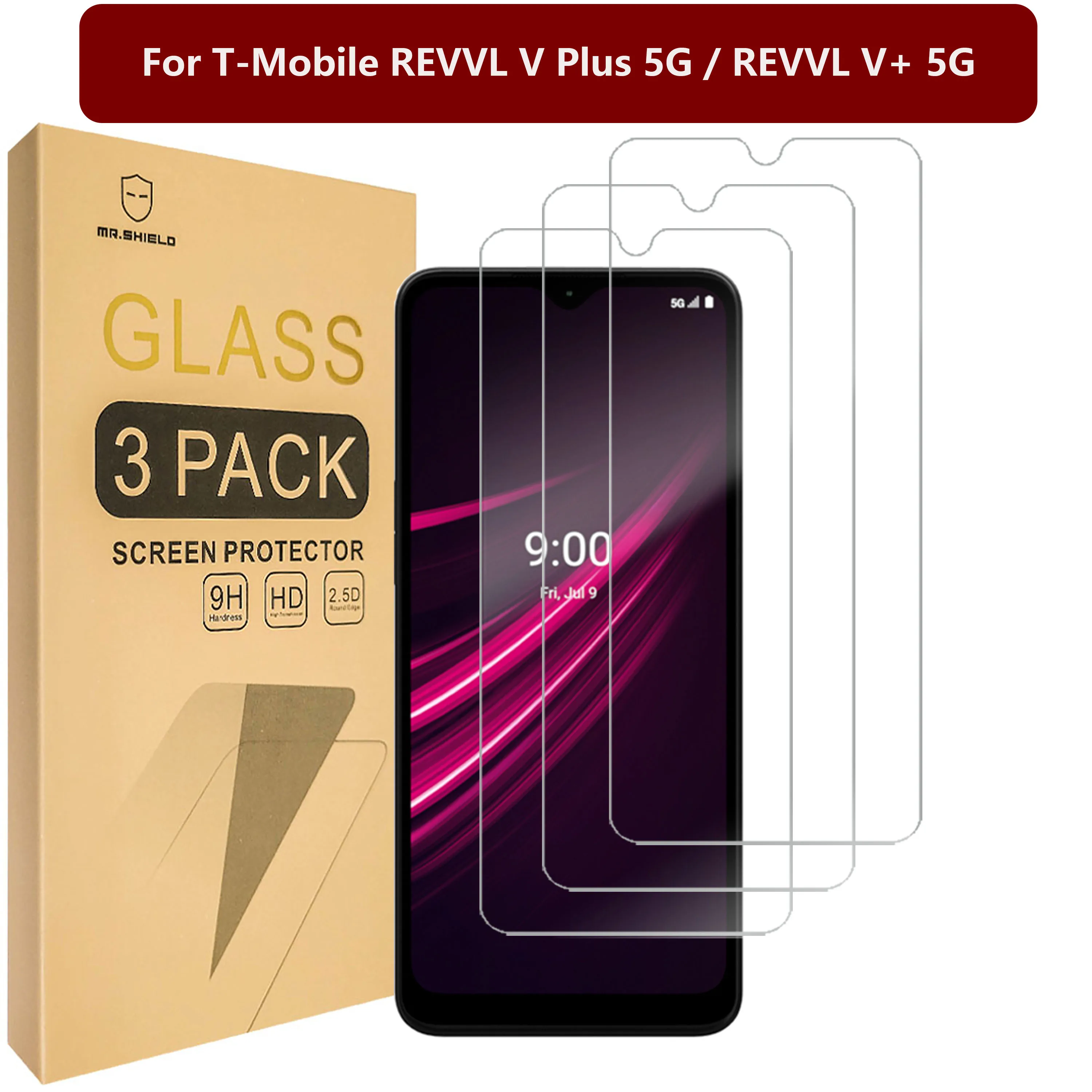 

Mr.Shield [3-Pack] Designed For T-Mobile REVVL V Plus 5G / REVVL V+ 5G [Tempered Glass] [Japan Glass with 9H Hardness]