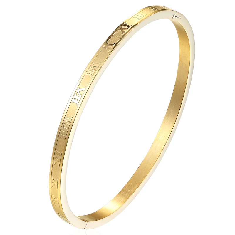 Bangle Bracelet 4mm Wide Stainless Steel Carving Roman Numerals Woman For Gifts