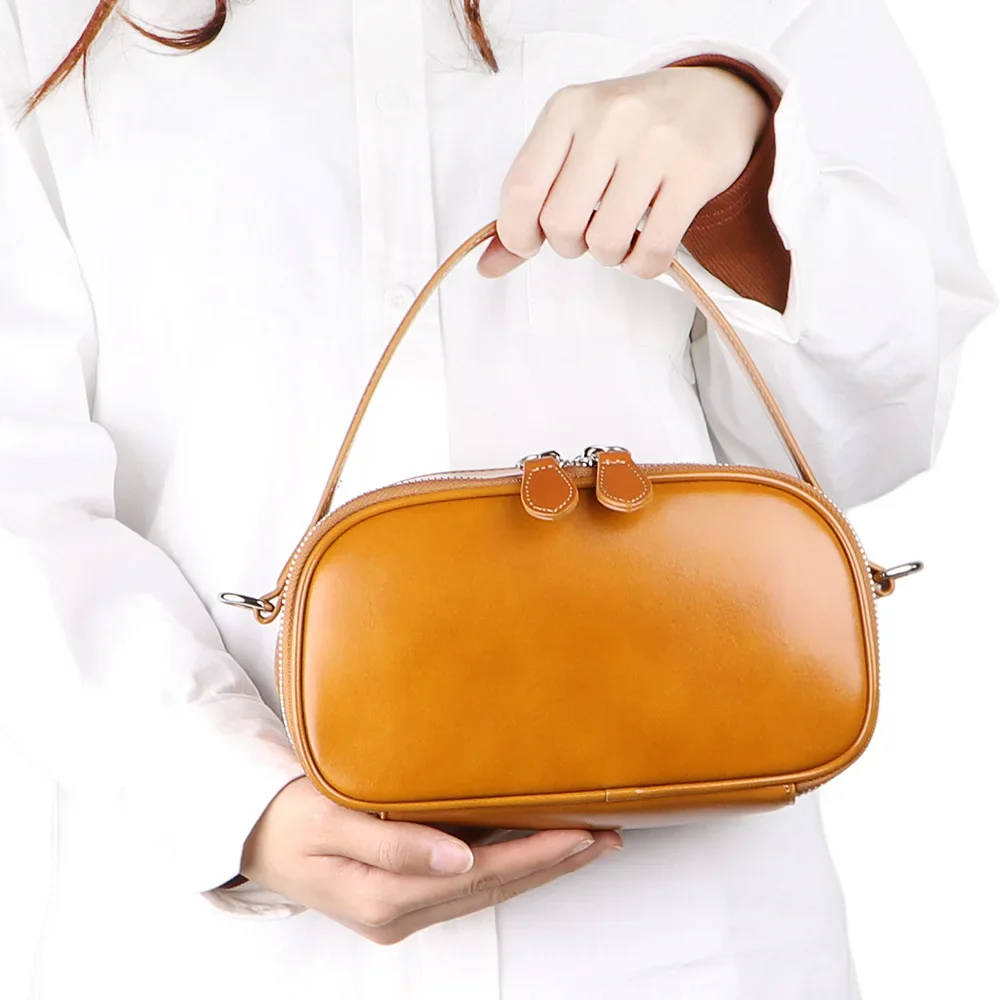 URBAN MASTER Retro Genuine Leather Handbag, Minimalist Shoulder Crossbody Bag, Casual Large Capacity Pillow Top-Handle Bags 1695
