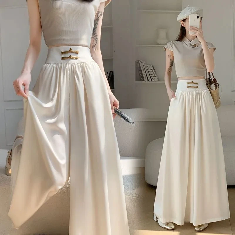 Women's Pants 2025 Spring Summer High-waisted Chinese Style Femme Trousers Casual Chiffon Sun Protection Ladies Skirt Pants