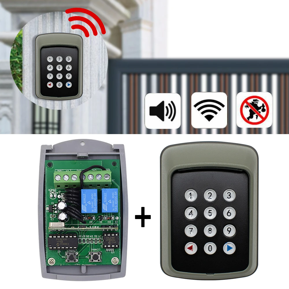 433MHz Access Control Password Multi Function 2CH Receiver Switch Wireless Keypad Automatic Garage Gate Door Opener