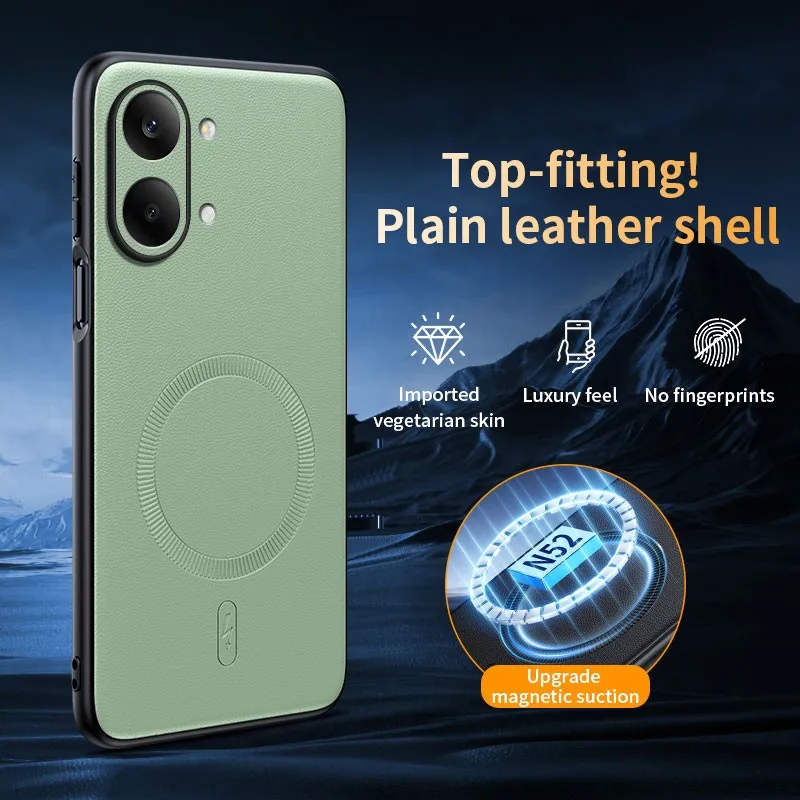 Magnetic Leather Shield Case - Anti-Fingerprint, Non-Slip PC+TPU Cover