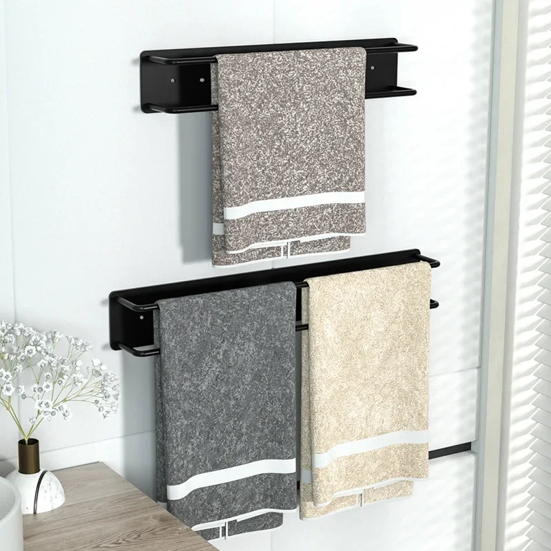Alloy Bathroom Towel Rack Punch-free Movable Bathroom Kitchen Black Towel Bar Toilet Rack Kitchen Accessories 3