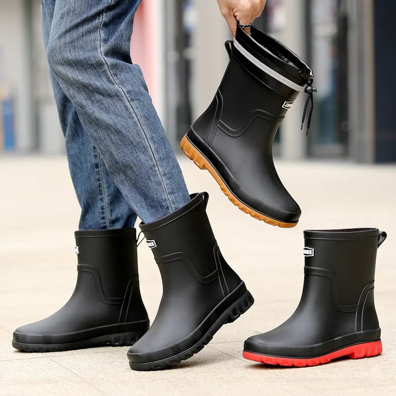 Bottes de pêche courtes anti-dérapantes avec doublure polaire épaisse - Chaussures cuisine imperméables